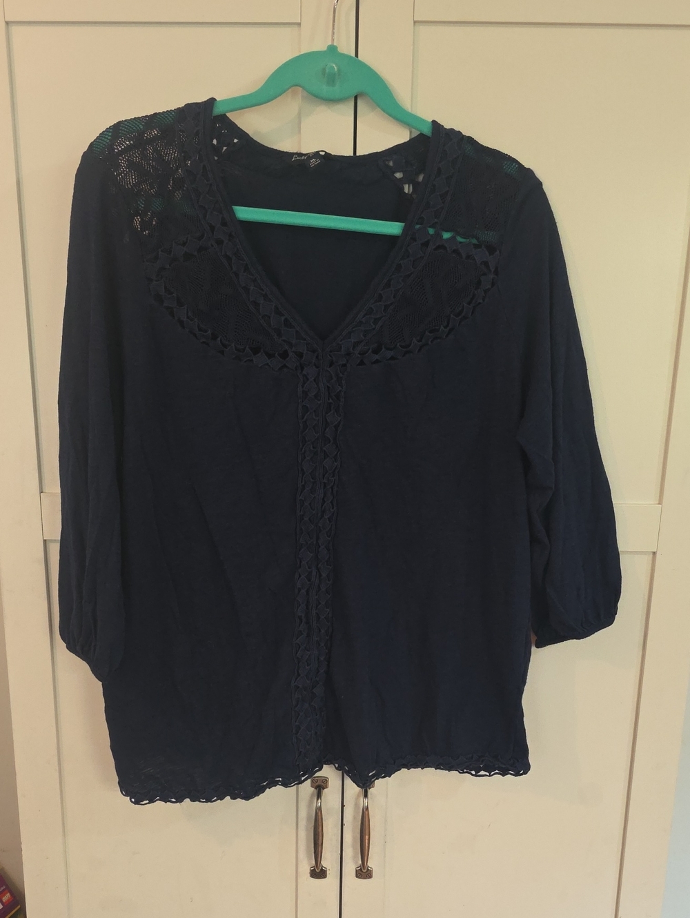 Lucky Brand Navy Crochet Trim V-Neck Tunic